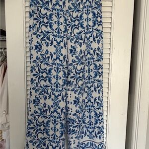 Bwear White Wide-Leg Jumpsuit with Blue Damask Print